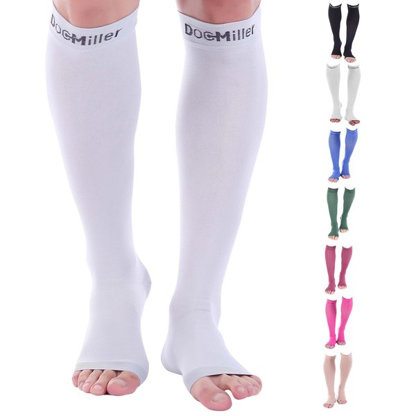 Doc Miller Open Toe Compression Socks for Men and Women, 15-20 mmHg, Calf Recovery, Medical Grade, Gray Socks, Small