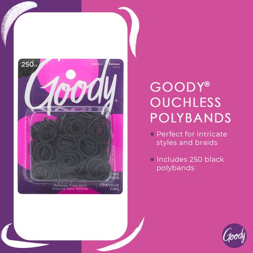 Goody Ouchless Womens Polyband Elastic Hair Tie - 250 Count, Black - Fine Hair - Hair Accessories to Style With Ease and Keep Your Hair Secured - Perfect for Fun and Unique Hairstyles - Pain-Free
