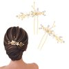 Foryysa Bridal Wedding Hair Pins for Women Gold Rhinestone Flower Headpiece Elegant Handmade Vine Headwear Sparkly Design (2 pcs)