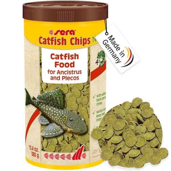 sera Catfish Chips Nature 13.4 oz./0.84lbs | Premium Fish Food for Ancistrus & Plecos | High Fiber | No Dyes & Preservatives | Supports Digestion & Promotes Healthy Growth | Ideal for Bottom Feeders
