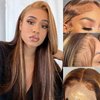 Chamkylin Highlight Ombre Lace Front Wig Human Hair Pre Plucked 13x4 colored 4/27 HD Lace Frontal Wigs with Baby Hair 200% Density Honey Blonde Straight Lace Front Wigs 20 Inch