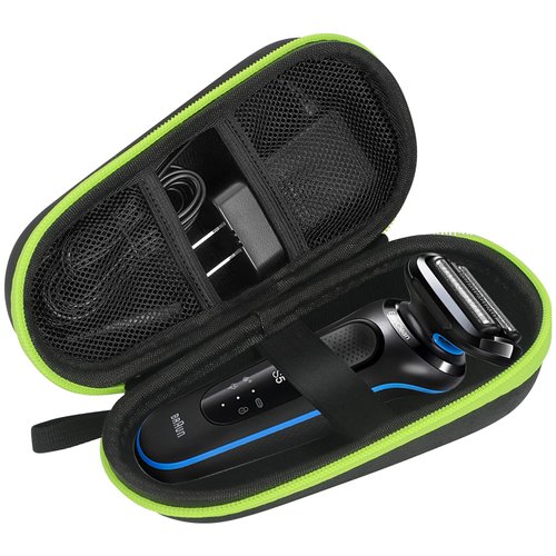 FYY Hard EVA Razor Travel Case, Razor Carrying Case for Men's Razor with Mesh Pocket for Razor Blades, Razor Storage Case for Electric Trimmer and Shaver Travel Organizer Carrying Bag Green