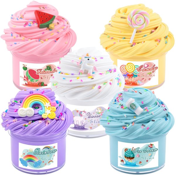 5 Pack Butter Slime Kit, with Fun Slime Add Ins, Soft Non-Sticky, Stress Relief Toy, Birthday Gifts for Kids, Classroom Rewards, DIY Butter Slime Party Favor for Girls & Boys