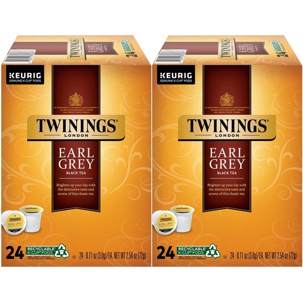 Twinings Earl Grey K-Cup Pods for Keurig, Caffeinated Black Tea Flavoured with Citrus and Bergamot, 24 Count (Pack of 2)
