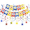 BEISHIDA Red Blue Gold HAPPY BIRTHDAY Banner with 12pcs Red Blue Gold Stars Hanging Swirls Garland Birthday Party Decorations Sets for Birthday Party Supplies, Kids Girls Birthday Decorations