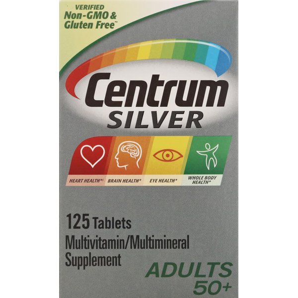 Centrum Silver Multivitamin for Adults 50 Plus, Multivitamin/Multimineral Supplement, Vitamin D3, B-Vitamins, Gluten Free, Non-GMO Ingredients, Supports Memory and Cognition in Older Adults - 125 Ct