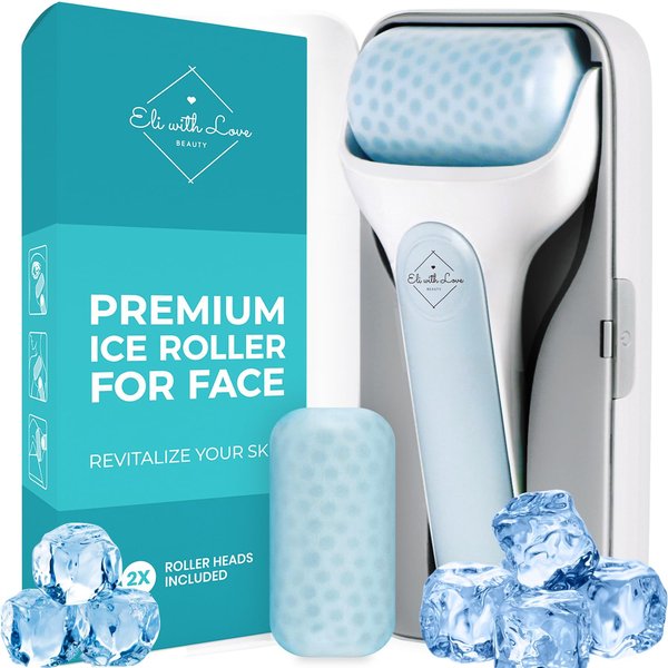 Eli with Love Facial Ice Roller for Face Premium with Carry Case and 2X Rollers for Long Lasting Cold - Eye Roller for Puffy Eyes & Cold Massage for Migraines (Ice Roller)