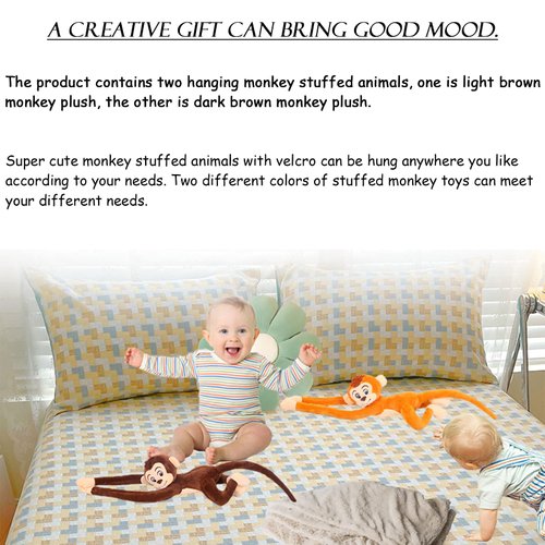 zhidiloveyou 2PCS Hanging Monkey Stuffed Animals Plush Cute Monkey Toy for Kids Adults, 27.6"