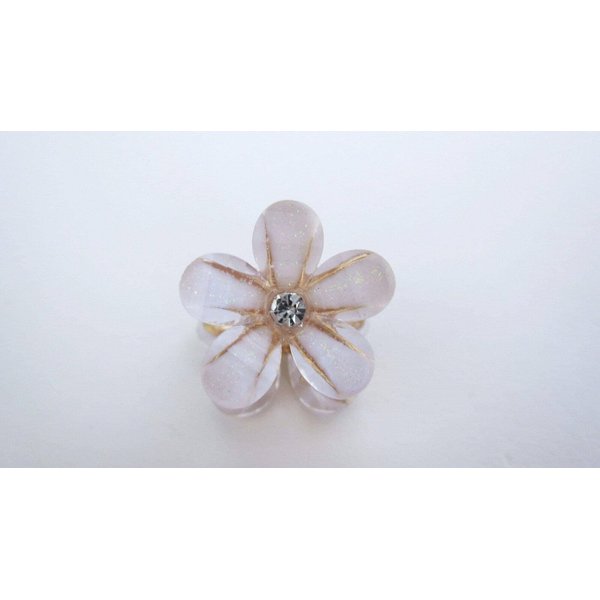 Small mini gold metal and acrylic white flower crystal hair claw clip