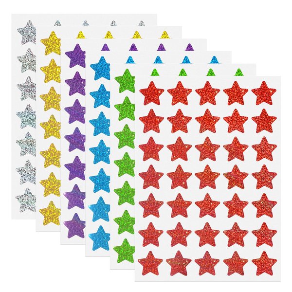 FINDAT 350 PCS Holographic Star Stickers 1 Inch Vinyl Multicolor Small Rewards Sticker Removable Waterproof Reusable Glitter Tiny Labels for Children Kindergarten School Teacher Supplies Calendar