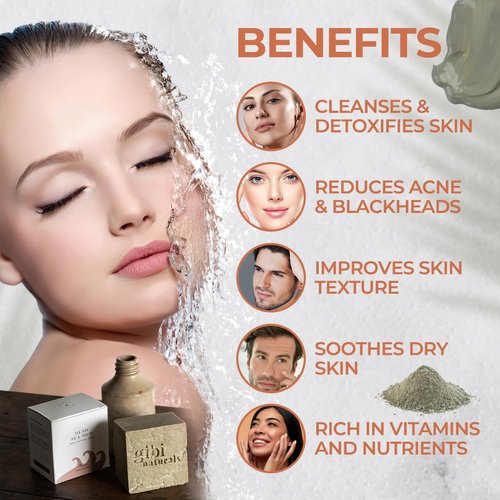 GIBI Dead Sea Mud Soap - 7.06 Oz Moisturizing Dead Sea Salt Soap - Cleanses, Exfoliates & Detoxifies Skin - Pure Natural Dead Sea Soap for All Skin Types