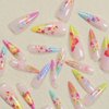 Press on Nails Almond Spring 24Pcs Glossy Full Cover Acrylic Medium False Nails with Flower Designs Artificial Reusable Almond Fake Nails with Charm Glue Stick on Fingernails for Women Girls