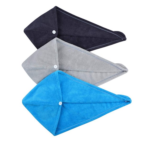 HOPESHINE Hair Drying Towel Twist Women's Soft Shower Microfiber Towels for Hair Turban Wrap Fast Drying Ultra Absorbent Cap Great Gift for Women (3-Pack Dark Grey+Grey+ Sky Blue)