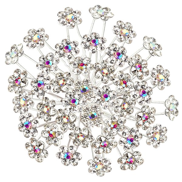 BETITETO Rhinestone Flower Hair Pins, 40 Pcs U-Shaped Crystal Party Wedding Bridal Hair Accessories for Women Girls (White)