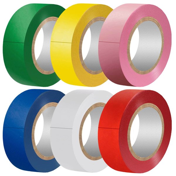 LYLTECH Electrical Tape Colors 6 Pack 3/4-Inch by 30 Feet, Waterproof,Strong Adhesive, Durable, Easy-Wrap,Pink,Yellow,Red, Green,Blue, White