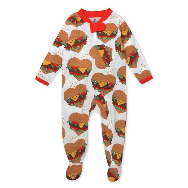 Honestbaby Baby Celebration Sleep & Play Footed One-Piece Pajama Sleeper 100% Organic Cotton, Love at First Bite, 6-9 Months