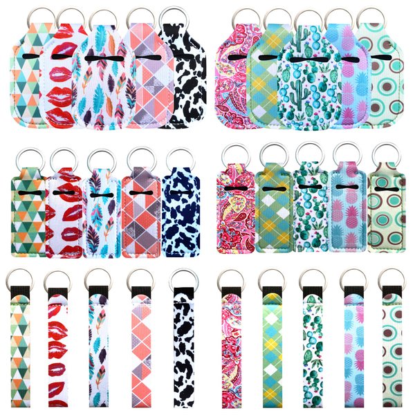 PUEZOKLY 40pcs Travel Bottles Keychain Holder Set Chapstick Holder Keychains Wristlet, Empty Travel Bottles