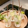 Viski Stainless Cocktail Straws - Reusable Copper Straws - Eco-Friendly Bamboo Finish Metal Drinking Straws 9.5 Inch, Set of 4