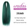 WUDAS Green Braiding Hair 14 Inch Short Pre Stretched Hair Straight Yaki Texture Synthetic Hair Extensions Softness, 2 Packs
