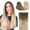 GOO GOO Clip in Hair Extensions Real Human Hair, 22inch, 9/60 Balayage Ash Brown to Platinum Blonde, Remy Human Hair Extensions Clip ins for Women, Soft & Natural Human Hair