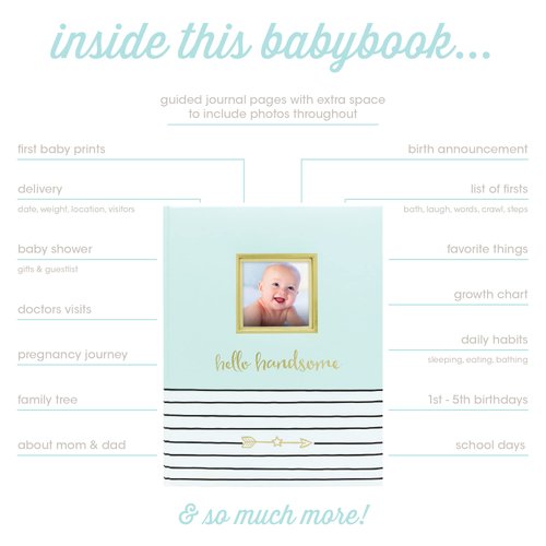 Pearhead Hello Handsome, First 5 Years Baby Memory Book with Photo Insert, Perfect Baby Keepsake, Blue