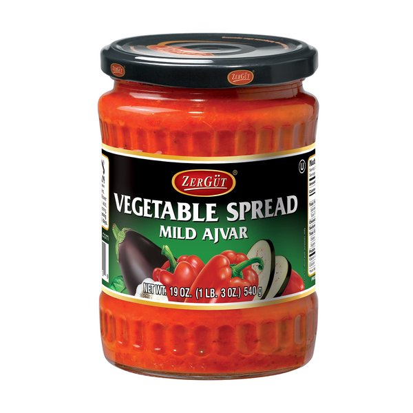 Zergut | Vegetable Spread (Ajvar), Mild | Plant-Based Spread | Kosher | Vegan | No Artificial Colors, Additives, or Preservatives | 19oz / 540g Jar