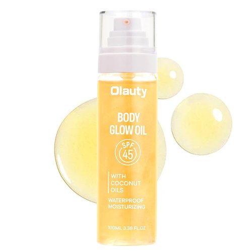 firstfly Sunscreen Body Oil SPF45 Body Moisturizer Oil Serum with Coconut Oil for Dry Skin Nourishing Glowing Skin Care Body Shimmer Oils for Women,Lightweight, Non-Greasy