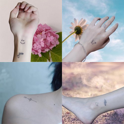 OohFaice Temporary Tattoos, Small Semi Permanent Fake Tattoo for Adult Women Teen Girl, Realistic, Long Lasting, Waterproof, 10 Sheets Tiny Stickers with Plant Based Ink, Black B