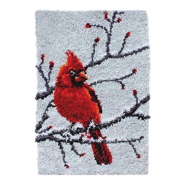 PakyKai Latch Hook Rug Kit for Adults Red Cardinal Crocheting Carpet Rug Yarn Sofa Cushion Mat Tapestry DIY Carpet Arts Crafts,20.5X15 Inch