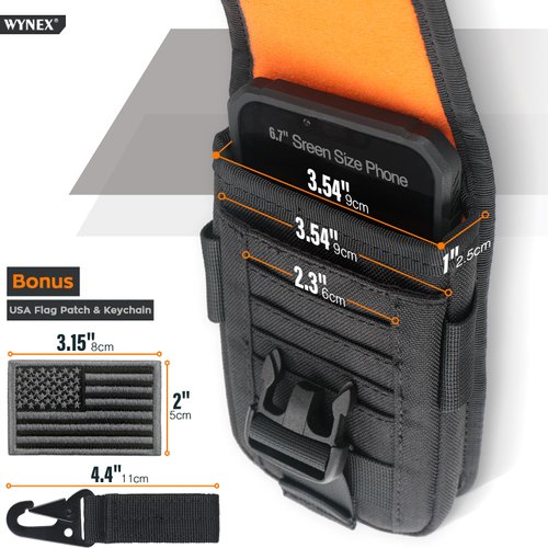 WYNEX Tactical Phone Pouch Molle, Smartphone Holster Bag EDC Utility Cellphone Lock Card Holder Organizer Fit for Waist Belt Case Include Tactical Gear Clip and U.S.A Patch
