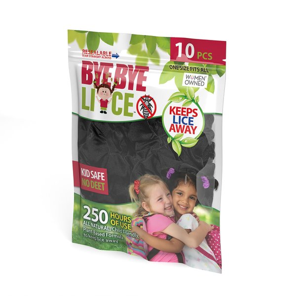 Bye Bye Mosquito Lice Hair Tie Scrunchie 10 pack, Adults & Kids - Unisex | Black