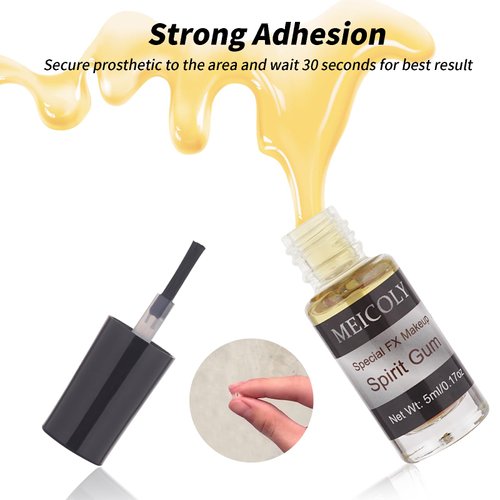 MEICOLY Spirit Gum Adhesive and Remover Combo Kit,Professional Face Spirit Glue, Body Adhesive for Face Body Prosthetics,Body Skin Glue for for Halloween,Stage, Cosplay,Special Effects FX Costume