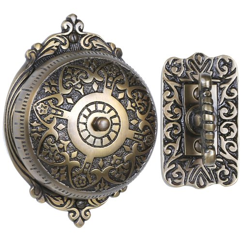 A29 Decorative Mechanical Doorbell - Old Fashioned Twist Door Bell with Manual Hand Turn Chime - Vintage Solid Brass Doorbell in Antique Brass Finish - Non-Electric, Wireless Victorian Doorbell