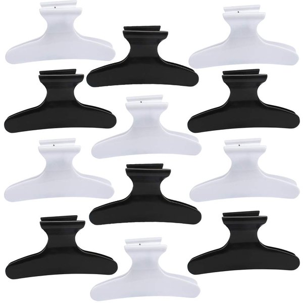 BAHABY Hair Clips for Styling Sectioning 12 Pack Black White Butterfly Clamps Hair Claw Clips Pro Salon Hair Clips for Styling, Sectioning, Cutting and Coloring