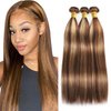 P4/27 Highlight Human Hair Bundles Straight Bundles Human Hair 26 28 30Inch Human Hair Straight Human Hair Bundles Ombre Brown Bundles Human Hair Double Weft Hair Extensions (P4/27-ST-26 28 30)
