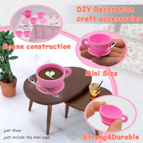 12 Sets Mini Coffee Cups Mini Dollhouse Cups Miniatures Tea Cups Food Kitchen Toys for DIY Decoration Craft Accessories (Pink)