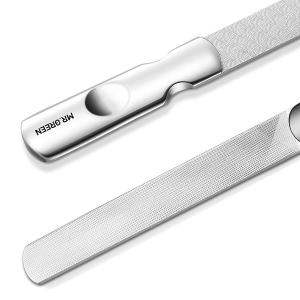 MR.GREEN Double Sided Nail Files Stainless Steel Manicure Pedicure Grooming for Professional Finger Toe Nail Care Tools (Long)