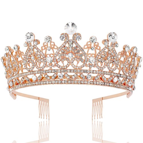 TOBATOBA Rose Gold Crowns for Women Crystal Wedding Tiara for Women, Royal Queen Crown Princess Tiara, Quinceanera Crown Coronas Para 15 Anos Quinceaneras, Birthday Pageant Halloween Costume Cosplay