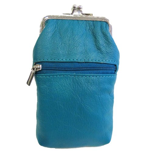 Women 100% Pure Leather Cigarette Case Lighter Match Pocket Zipper Coin Pouch -4 Color (Teal)