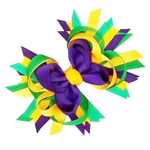 Mardi Gras Hair Bows for Girls Mardi Gras Hair Clips for Girls 4.5 Inch Purple Yellow Green Grosgrain Ribbon Hair Bows Clips Mardi Gras Hair Accessories for Girls Kids Fat Tuesday Mardi Gras Gifts (C)