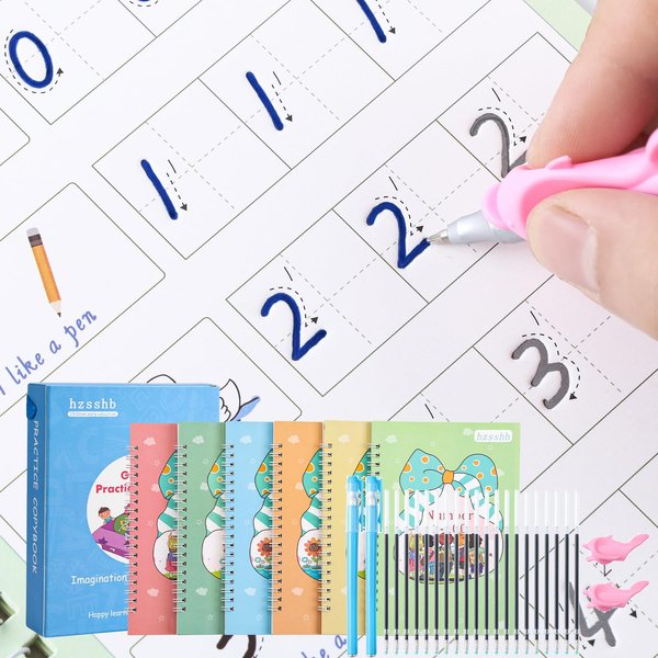 hzsshb Grooved Writing Books for Kids,Magic Practice Copybook, Reusable Handwriting Practice Book Calligraphy Gift Box,Preschool Tracing and Learning Activities,Holiday Gift for Age 3-8