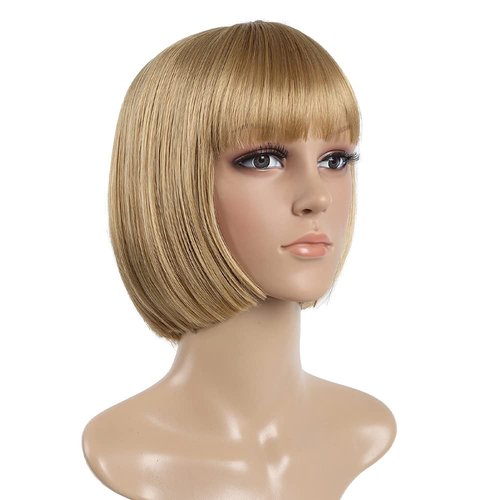 SYXLCYGG Bob Wig Short Blonde Wigs Flame Retardant 10" Straight Womens Synthetic Hair Wig With Bangs Girl Cosplay Party White Women Daily(Free Wig Cap)