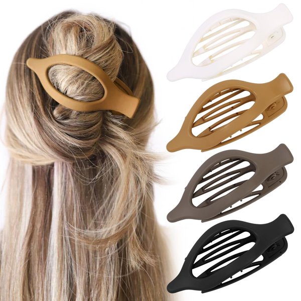 Flat Hair Clips for Women, 4pcs Curved Side Slid Claw Clips for Thick Thin Hair, Strong Hold Alligator Hair Clips No Slip Grip Matte Neutral Hair Accessories for Women Girls