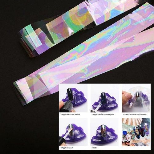 SILPECWEE 10 Rolls Neon Nail Foil for Long Acrylic Nails Holographic Nail Transfer Foil Transparent Broken Glass Holo Nail Art Foil Nail Design Stickers Fingernails Nail Accessories