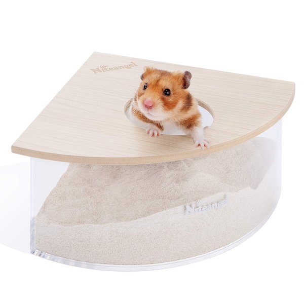 Niteangel Animal Sand-Bath Box: - Acrylic Critter's Sand Bath Shower Room & Digging Sand Container for Hamsters Mice Lemming Gerbils or Other Small Pets (Triangle, Burlywood)