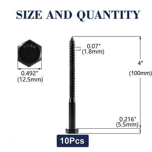 5/16" x 4" Hex Head Lag Screws Bolts 10Pcs 304 Stainless Steel 18-8, Partial Thread, Hexagon Head Wood Screws by Black Oxide by SG TZH
