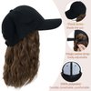 S-noilite Baseball Cap Wig with Hair Extensions 8" Short Curly Wavy Bob Hairstyle Adjustable Hats with Hair Attached for Women Synthetic Brown Wavy Bob Hat Wigs Hair Piece(#10-Ash Brown)