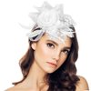 Fascinators Hat for Women Tea Party Headwear Flower Mesh Headband Wedding Cocktail Hair Clip for Girls and Women (White)