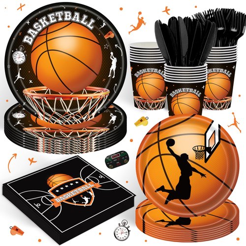 120PCS Basketball Party Supplies Birthday Party Decorations for Boys Kids Bday Sports Themed Basketball Tableware Set Plates Napkin Cups for 20 Guests