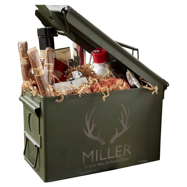 Personalization Universe Personalized Hunting Storage Box - Military Surplus Steel Construction, Ideal for Storage, Outdoorsy Gift for Men, Made in USA, 50 Cal
